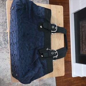 Coach Navy and Black Signature Shoulder Bag
